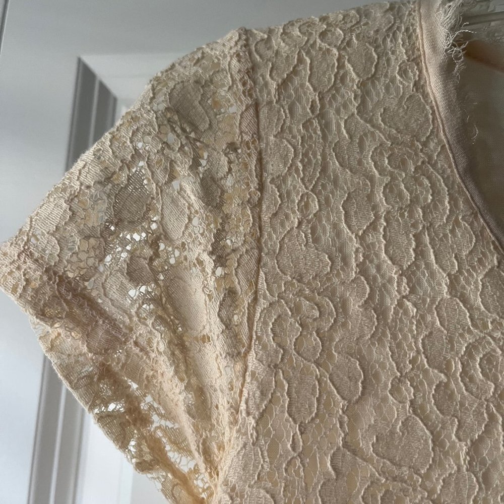 EUC Anthropologie Meadow & Rue Cream Lace, Short Sleeve, Dress XS - Picture 3 of 6